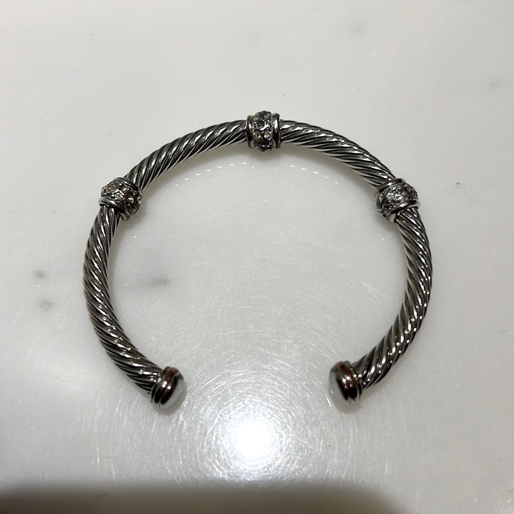 STEEL AND RHINESTONE CABLE “C”  BRACELET